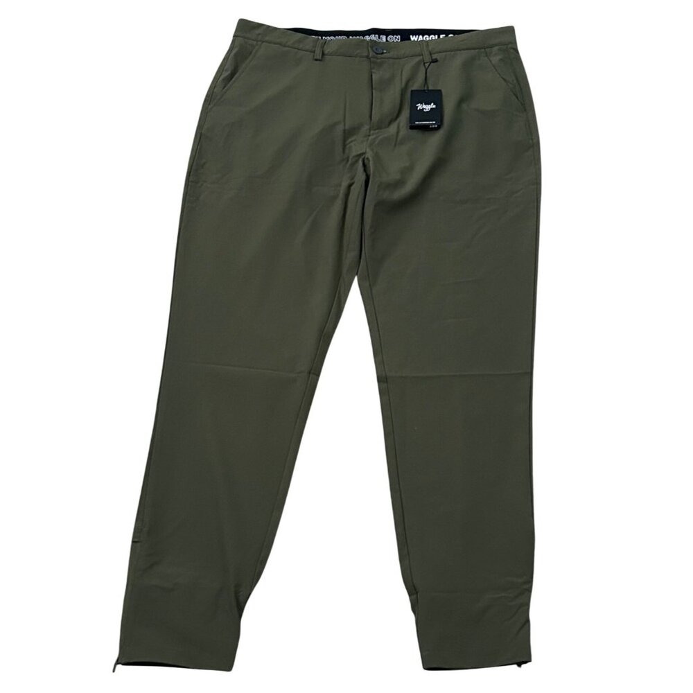 Mens Waggle Greenside Jogger Pants 36x32 Olive Elastic Cuff Ankle Zip New
